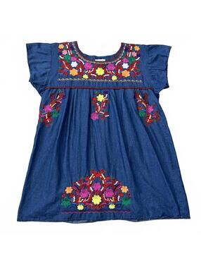 YZXDORWJ Blue Denim Floral Embroidered Dress Size 2XL